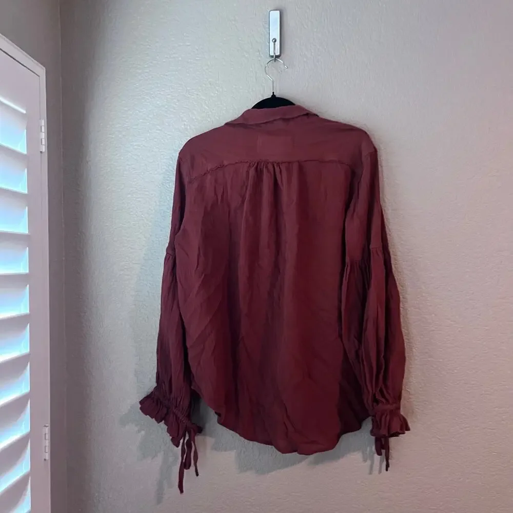 We the Free Free People Rust Orange Long Sleeve Boho Blouse Small